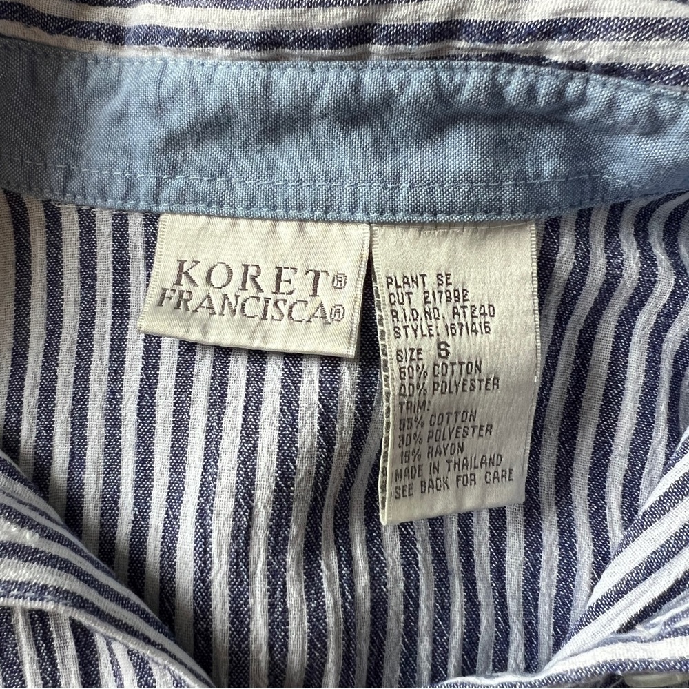 Vintage Embroidered Striped Short Sleeve Button Up Shirt - Picture 7 of 8